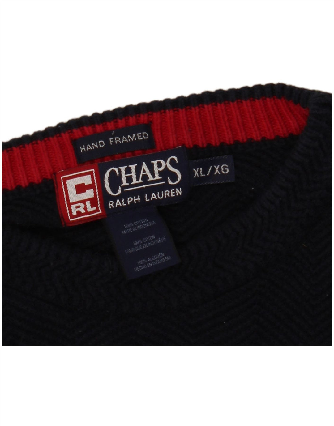 CHAPS RALPH LAUREN Herre Boat Neck Jumper Sweater XL Navy Blue Herringbone