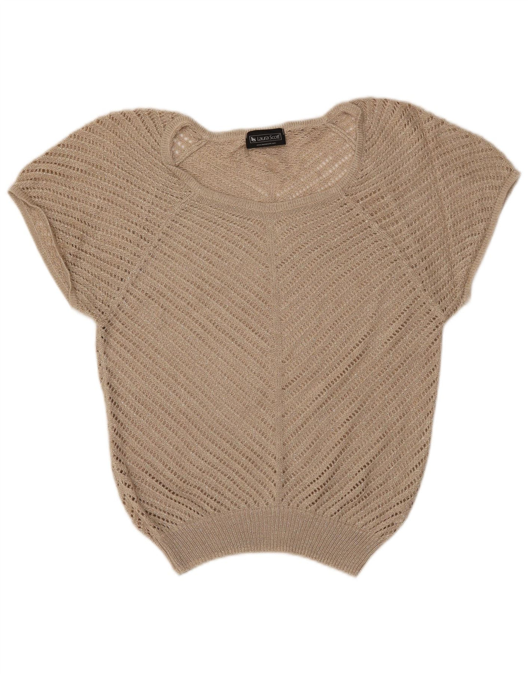 LAURA SCOTT Dame Kortærmet Boat Neck Jumper Sweater UK 8 Small Beige