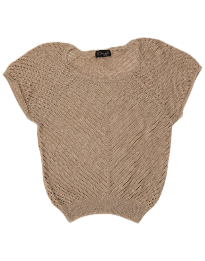 LAURA SCOTT Dame Kortærmet Boat Neck Jumper Sweater UK 8 Small Beige
