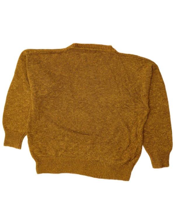 VINTAGE Dame sweater med rund hals, UK 14 Medium Khaki Argyle/Diamond