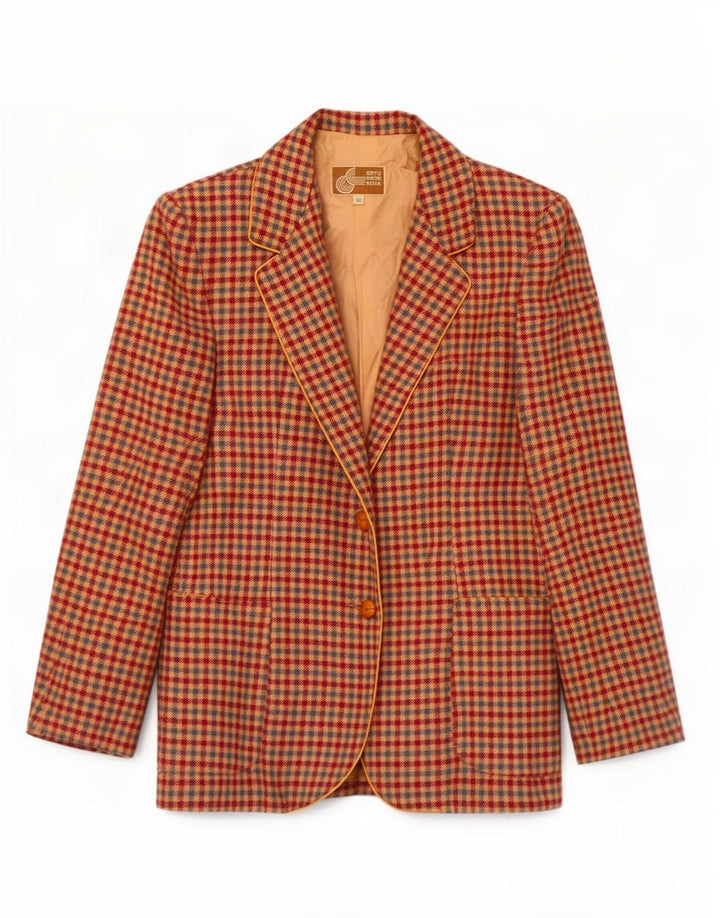 Vintage dame 2-knaps blazerjakke IT 46 Stor flerfarvet Gingham
