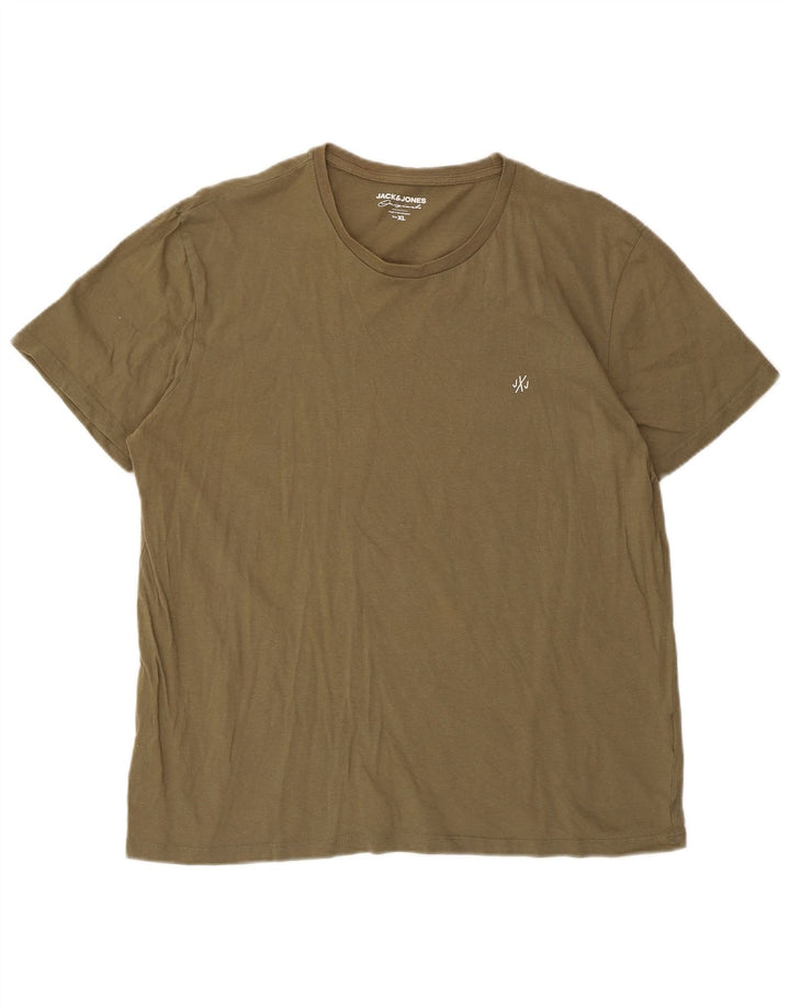 Jack & Jones Mens T-Shirt Top XL Khaki Cotton