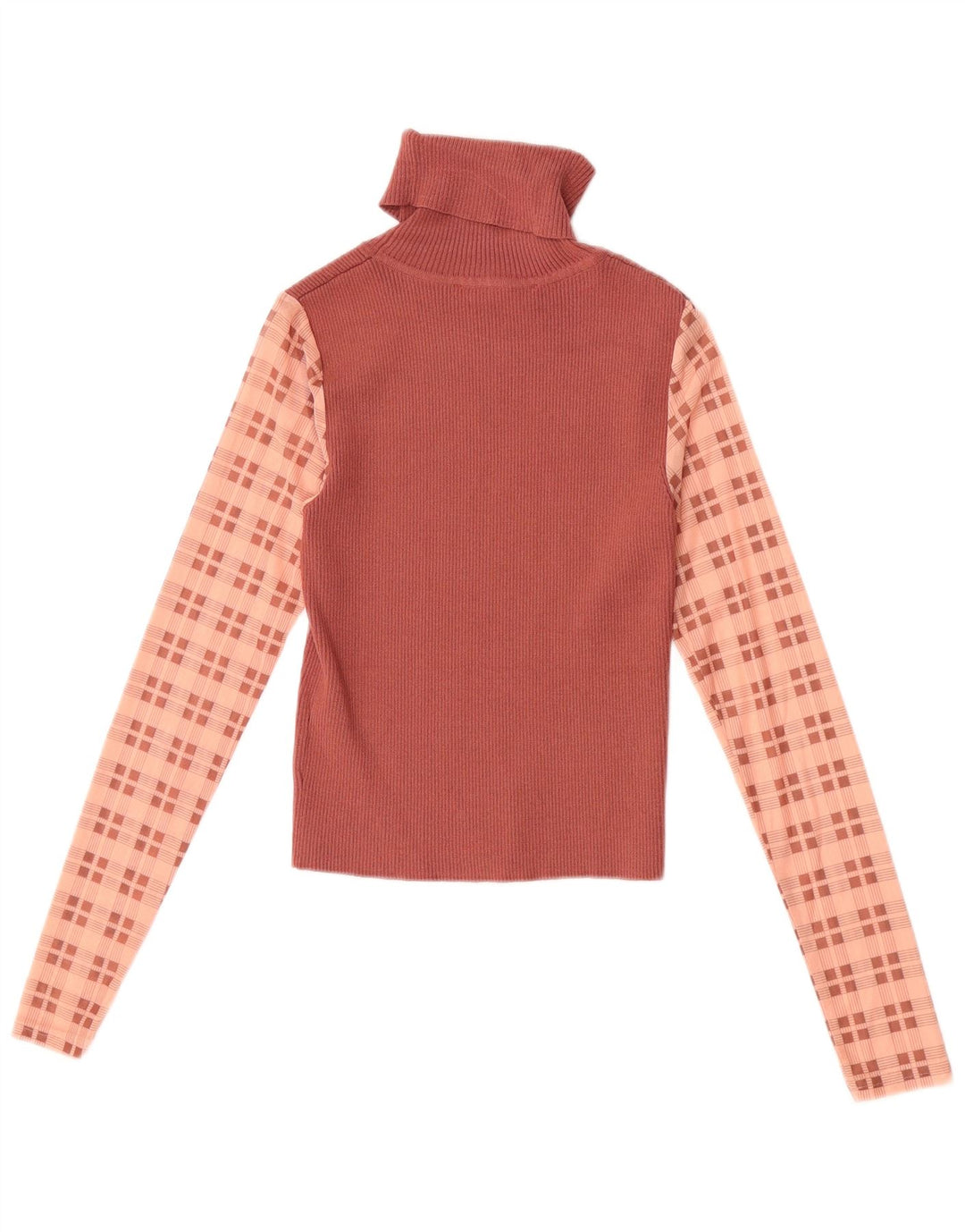 Zara Womens Crop Top Langærmet UK 12 Medium Brown Colourblock Nylon