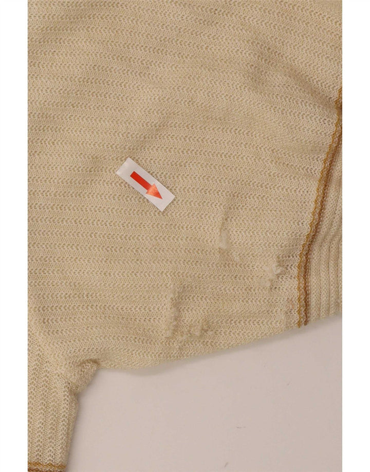 Vintage poloskjorte til mænd Medium Beige Stribet polyakryl