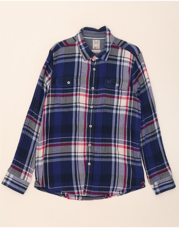 Crew Clothing Herre skræddersyet pasform Flanellskjorte XL blå ternet bomuld