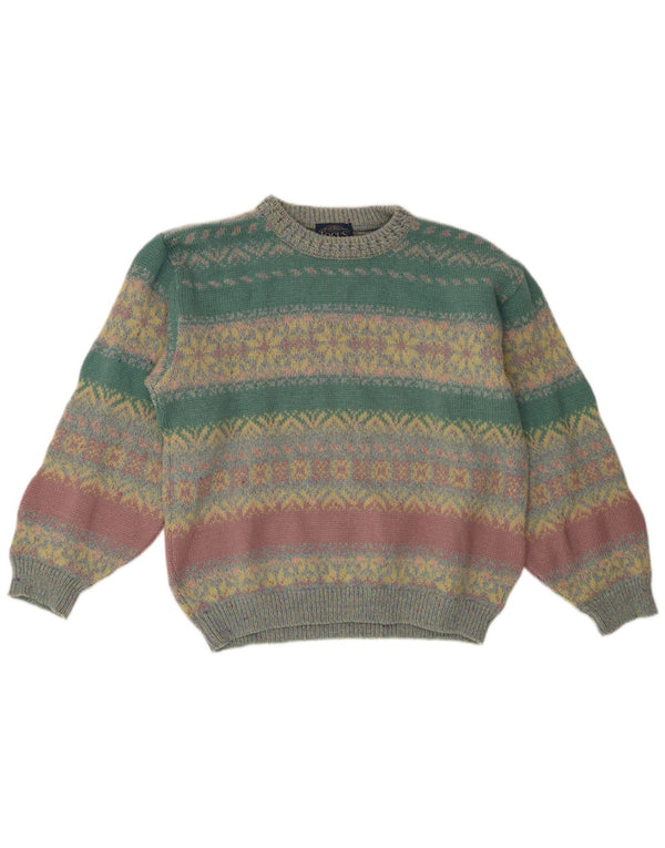 Vintage Dame Boat Neck Jumper Sweater UK 14 Large Multicolored Fair Isle