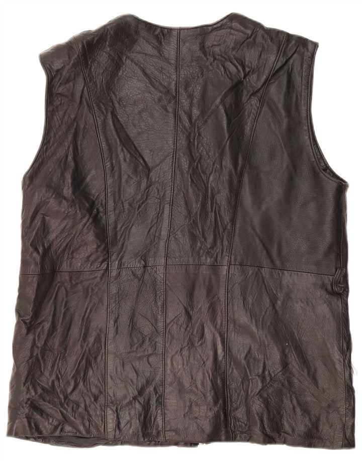 VINTAGE Dame Læder Gilet UK 16 Large Sort