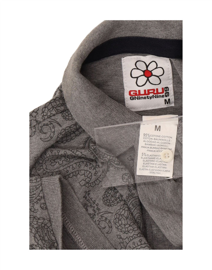 GURU Mens Polo Shirt Medium Grey Paisley Cotton