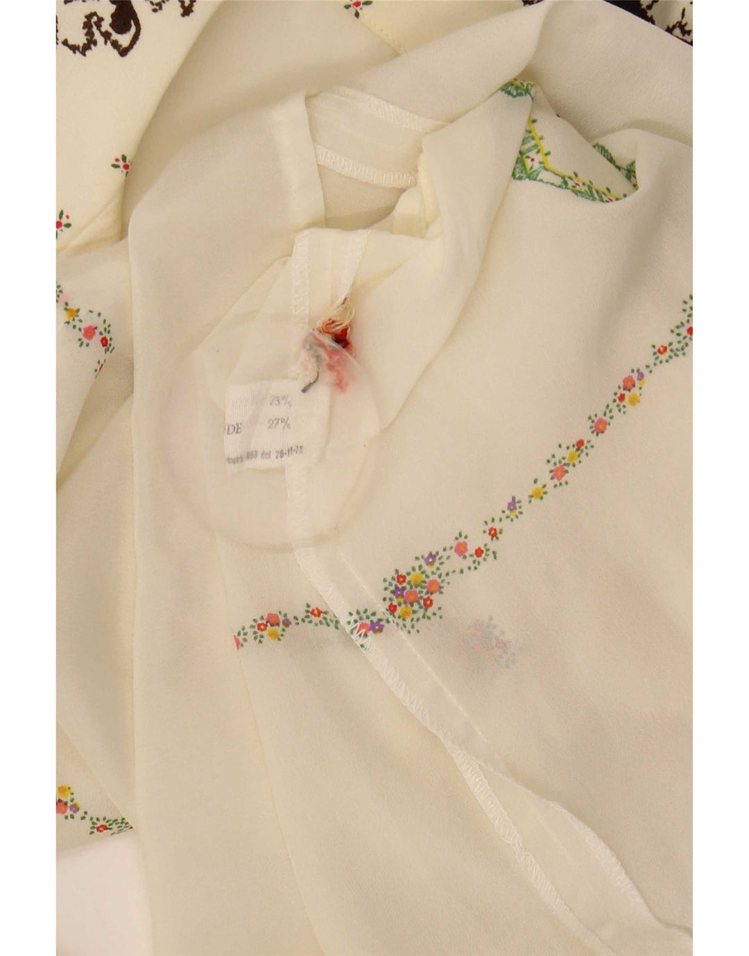 Vintage Dame Gennemsigtig Skjorte Bluse IT 44 Medium Off White Floral