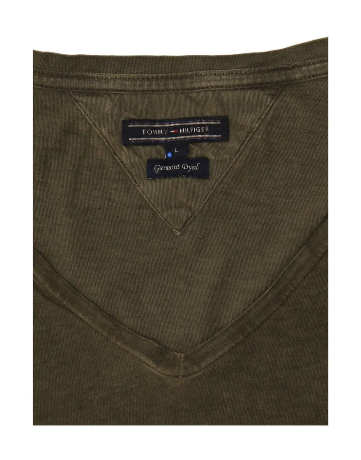 TOMMY HILFIGER Mens Garment Dyed T-Shirt Top Large Khaki Vintage Tommy Hilfiger and Second-Hand Tommy Hilfiger from Messina Hembry 