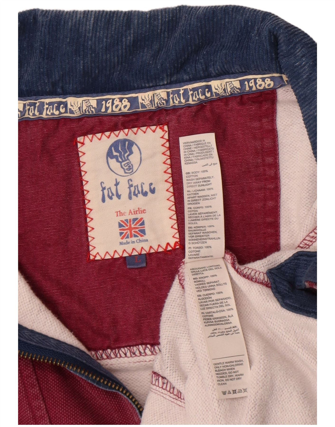 Fedt ansigt til mænd med lynlås-hals-sweatshirt, stor Bourgogne Colourblock-bomuld