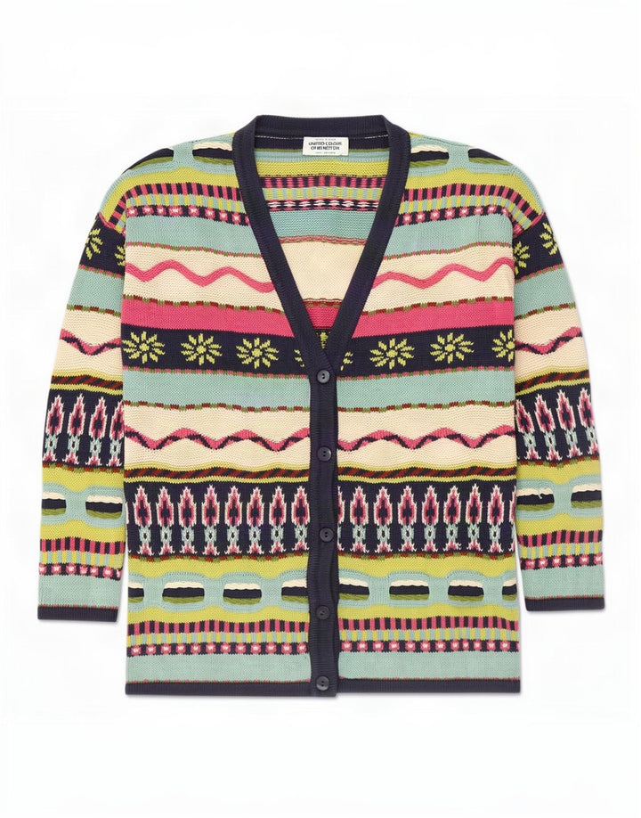 Benetton Dame Cardigan Sweater UK 14 Medium Flerfarvet Nyhed