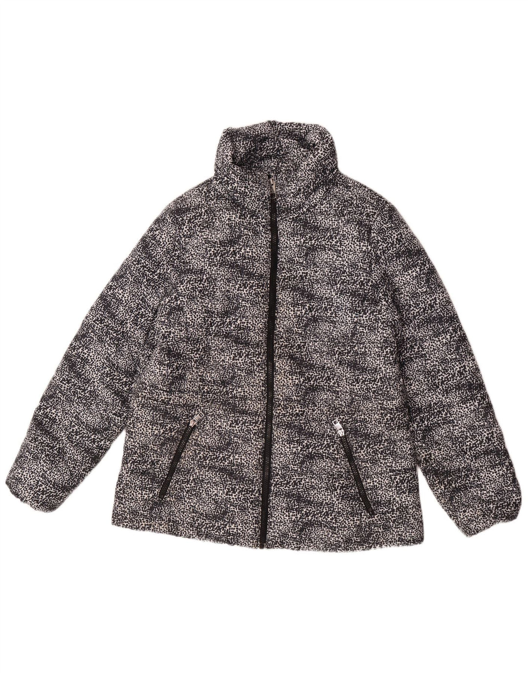 Marks & Spencer Polstret jakke til kvinder UK 14 Stor sort plettet polyester