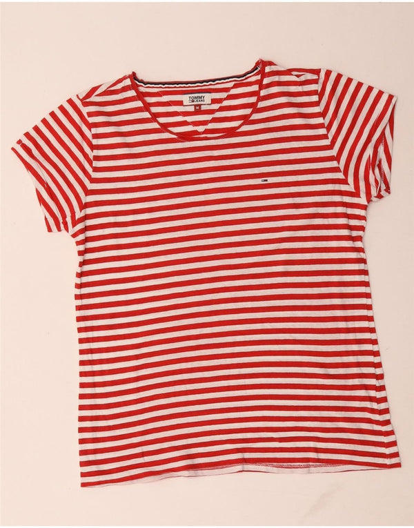 Tommy Hilfiger Dame T-Shirt Top UK 14 Medium Rød Stribet