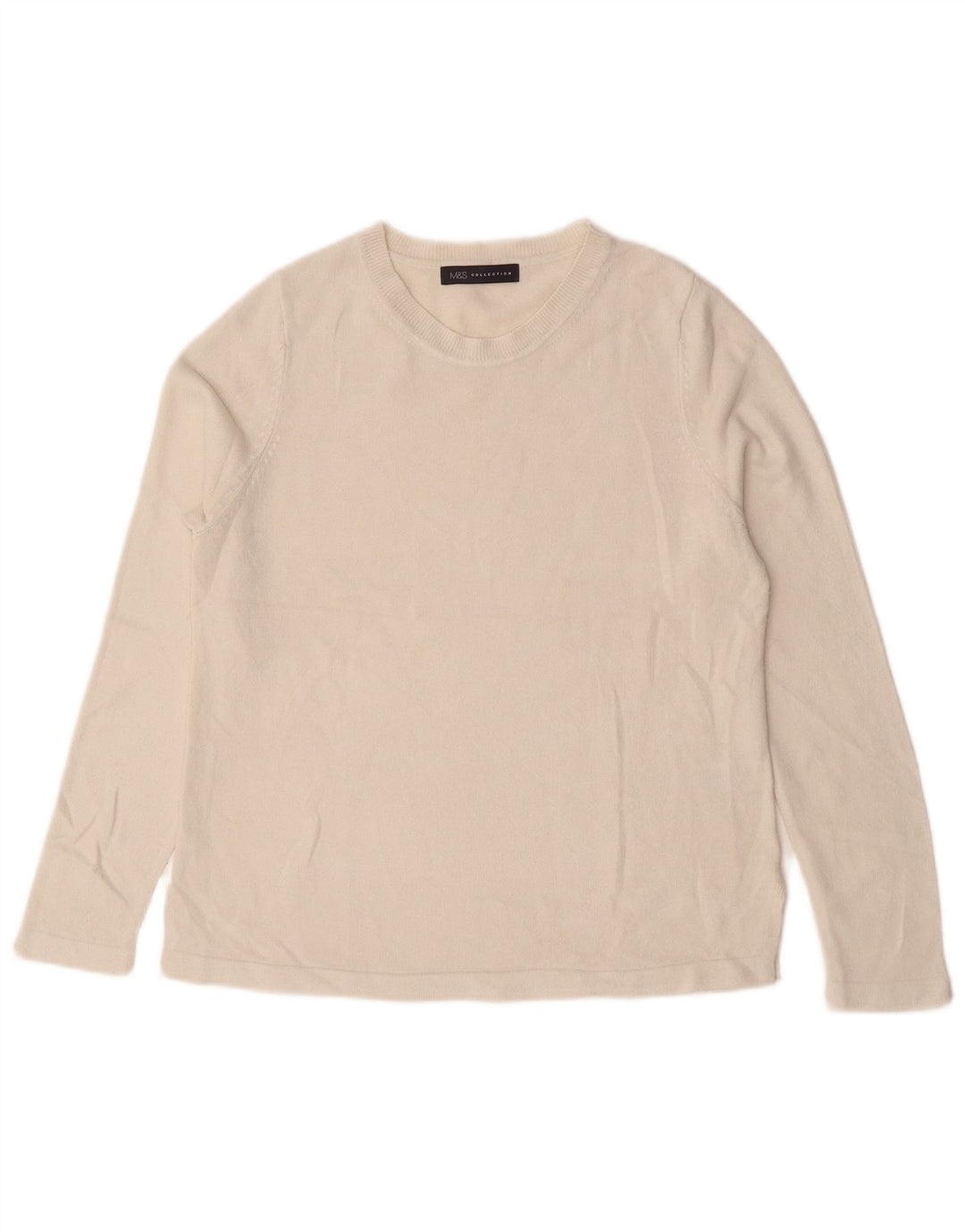 Marks & Spencer Dame sweater med rund hals DK 12 Medium hvid akryl