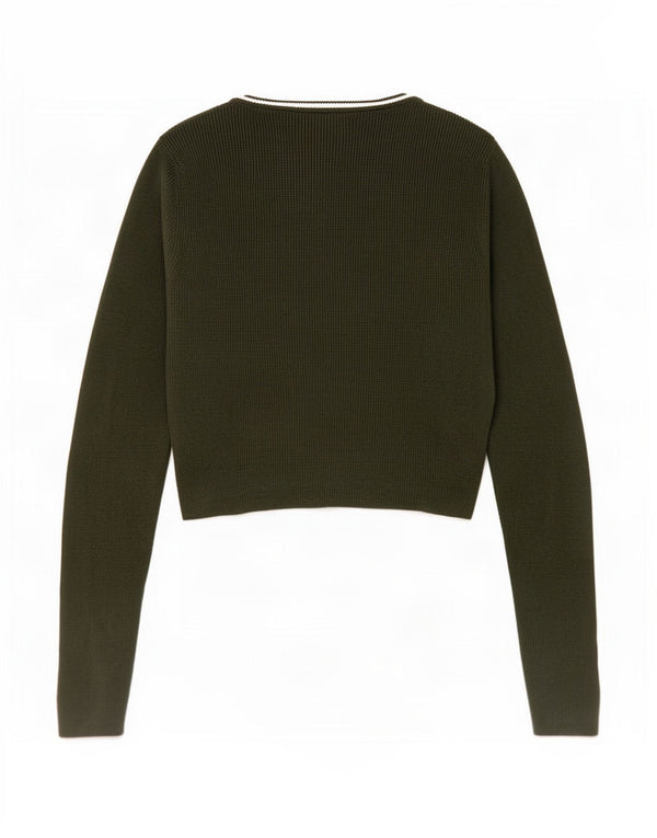Jack Wills Womens Crop Crew Neck Jumper Sweater UK 14 Medium Green Viscose