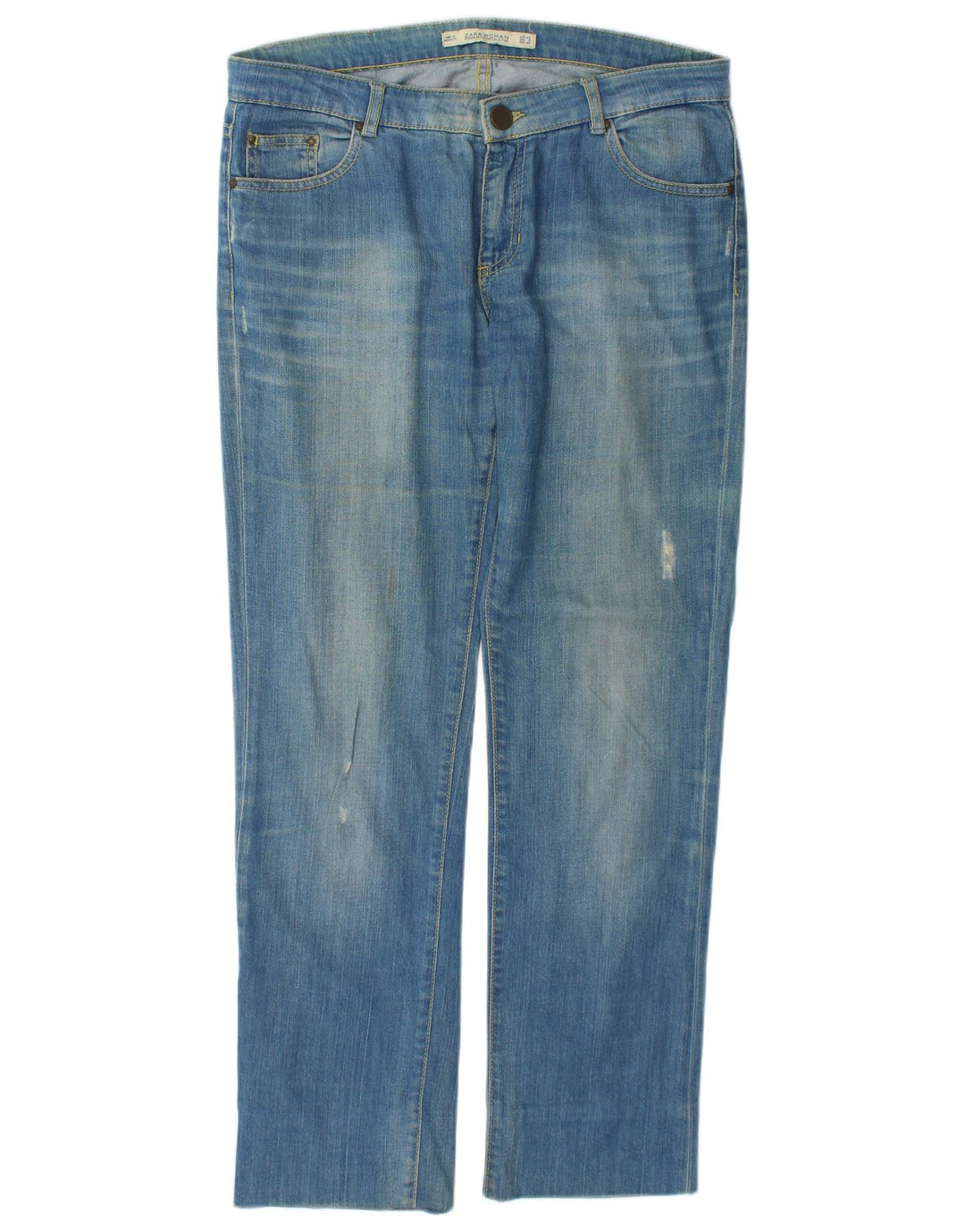 Zara Dame Distressed Straight Jeans EU 40 Medium W30 L29 Blå Bomuld