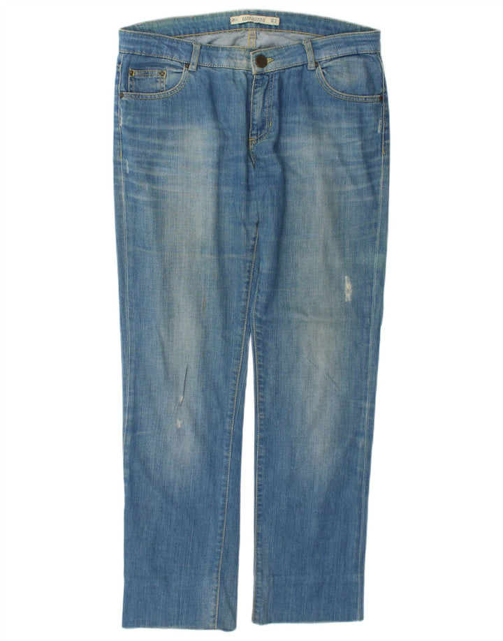 Zara Dame Distressed Straight Jeans EU 40 Medium W30 L29 Blå Bomuld