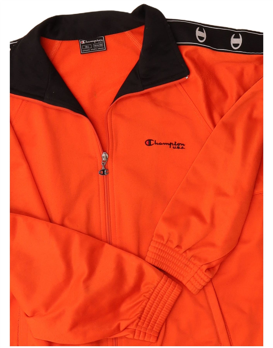 CHAMPION Boys Graphic Tracksuit Top Jacket 13-14 Years Orange Colourblock