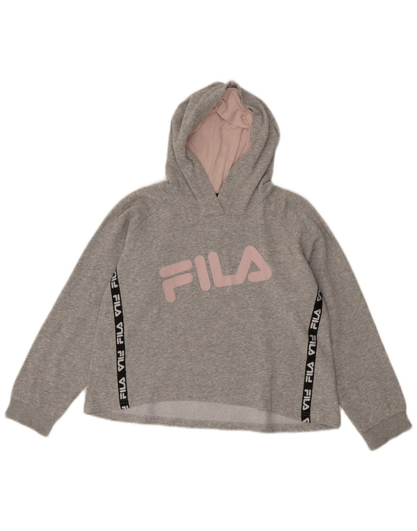 Fila Womens Crop Graphic Hoodie Jumper UK 16 Large Grey Colourblock Bomuld