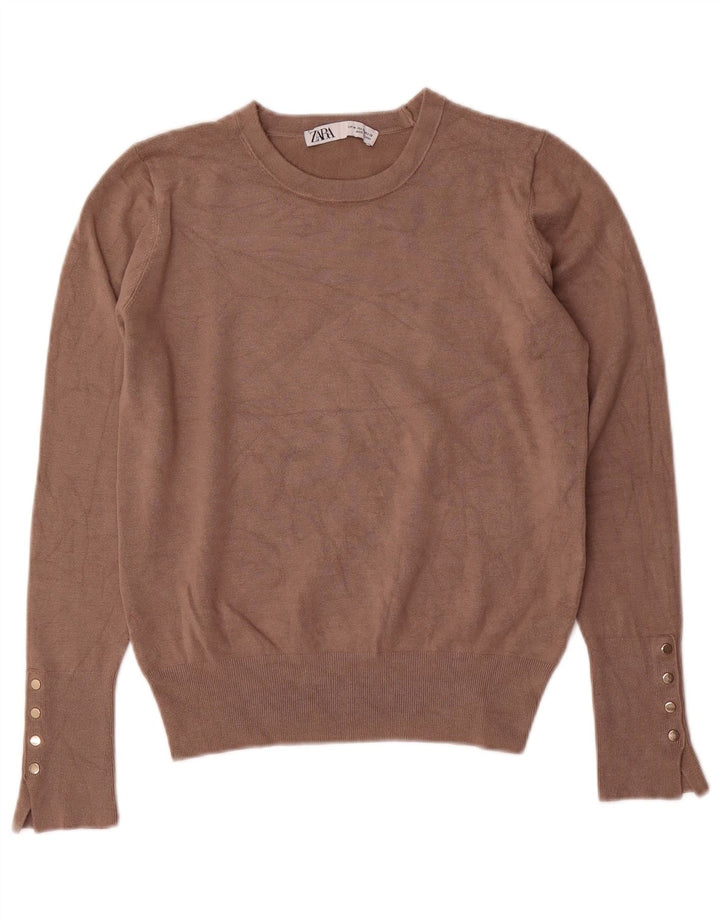 Zara sweater med rund hals til kvinder UK 12 Medium brun viskose