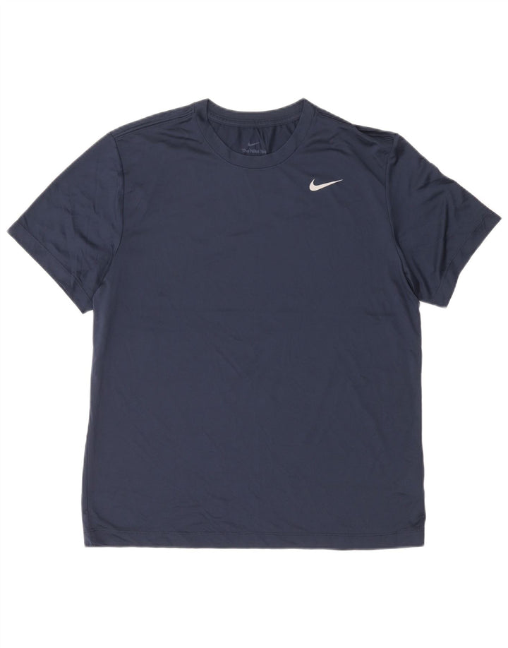 Nike herre Dri Fit T-shirt top XL marineblå polyester