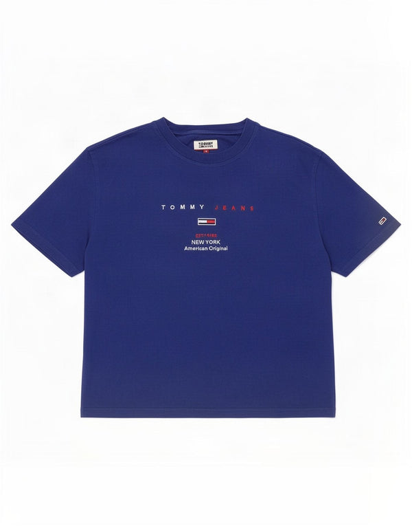 Tommy Hilfiger Dame Crop Grafisk T-Shirt Top UK 12 Medium Blue Cotton