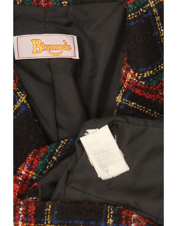 Blumode Dame 3 Button Blazer Jacket UK 8 Small Black Plaid Uld