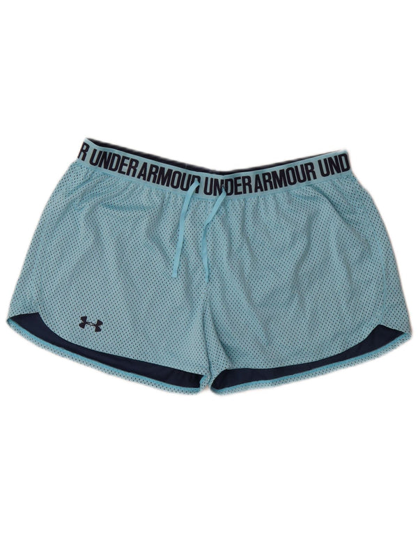 Under Armour Dame Heat Gear Graphic Sports Shorts UK 14 Large Blue Spotted