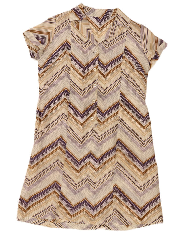 Vintage kvinders kortærmede skjortekjole UK 14 Medium Multicolored Chevron