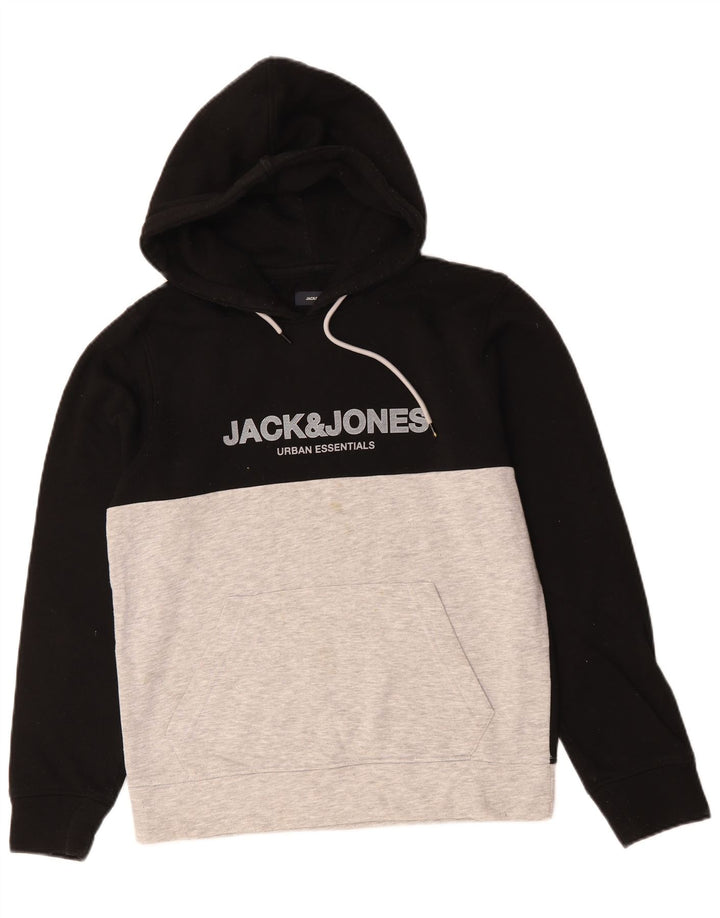 JACK & JONES Grafisk hættetrøje til mænd Small Black Colourblock Bomuld
