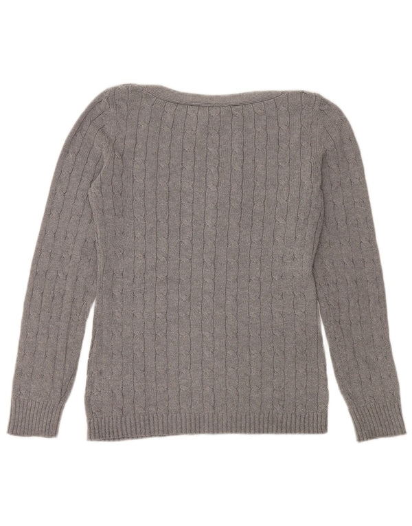 RALPH LAUREN Dame Boat Neck Jumper Sweater UK 14 Medium Grey Bomuld