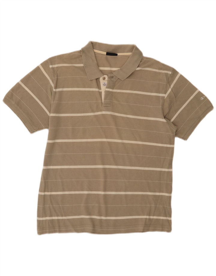 Champion herre poloshirt Medium beige stribet bomuld