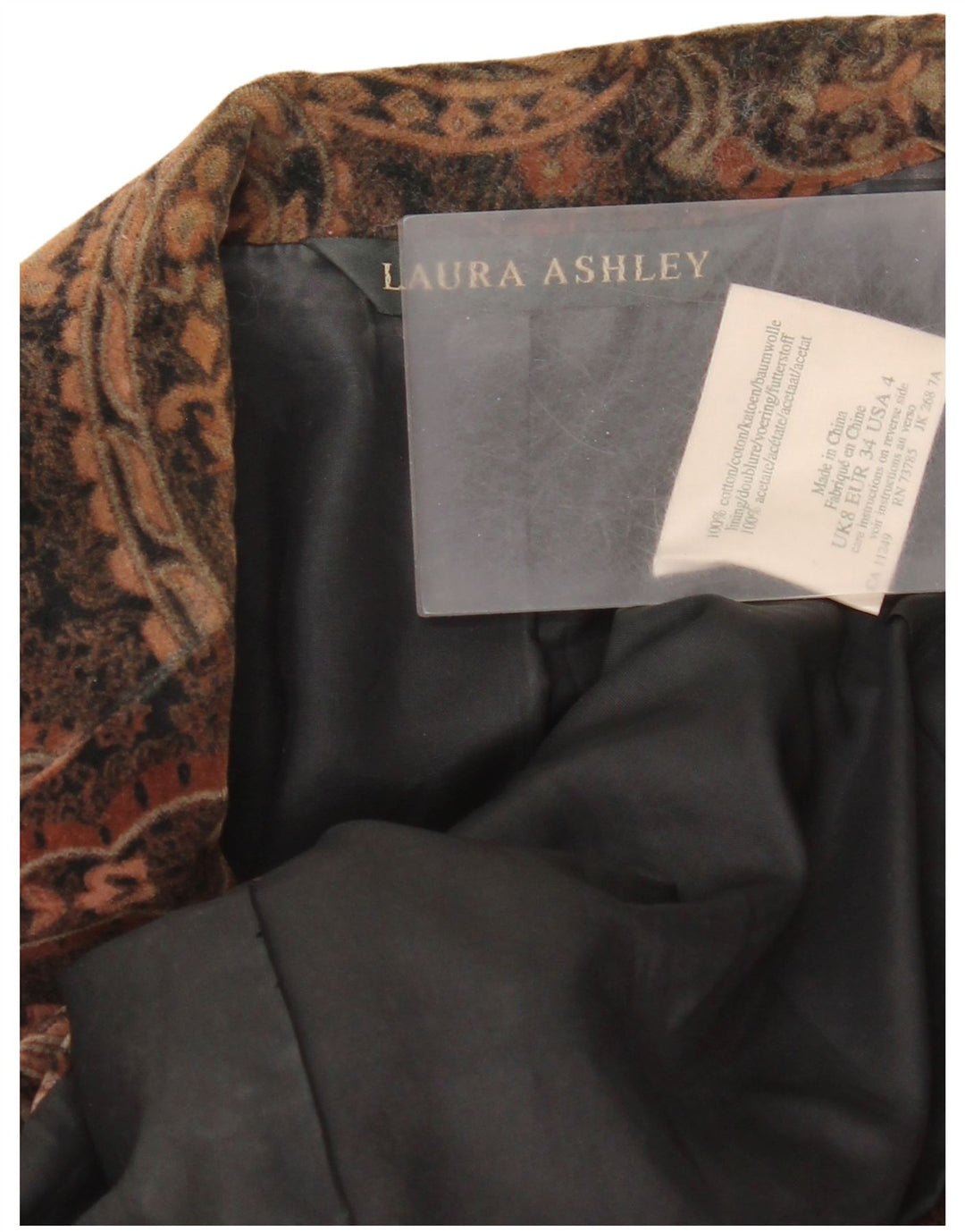 Laura Ashley Dame 2 Button Velvet Blazer Jacket UK 8 Small Brown Paisley