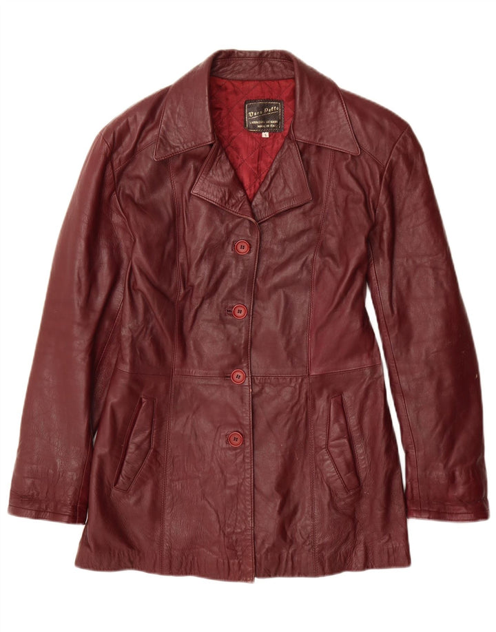 Vintage dame 4-knaps læder blazerjakke UK 10 Small Burgundy