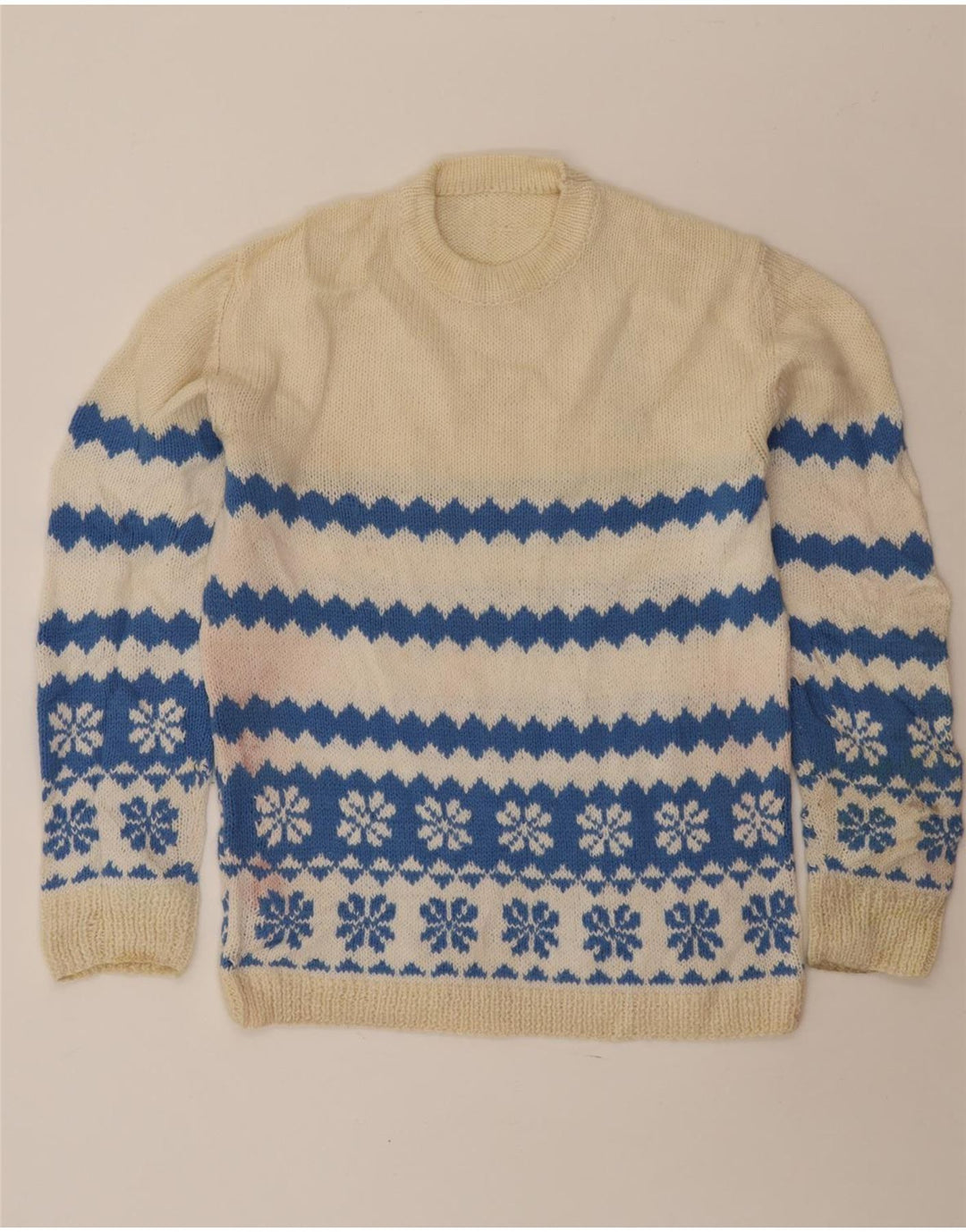VINTAGE Herre sweater med rund hals, Medium Off White Fair Isle