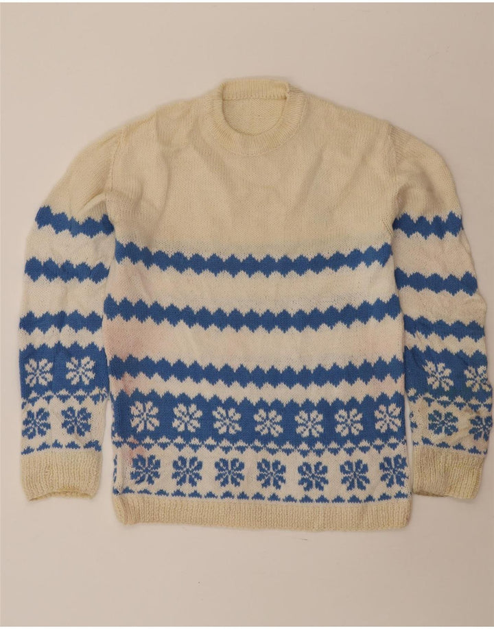 VINTAGE Herre sweater med rund hals, Medium Off White Fair Isle
