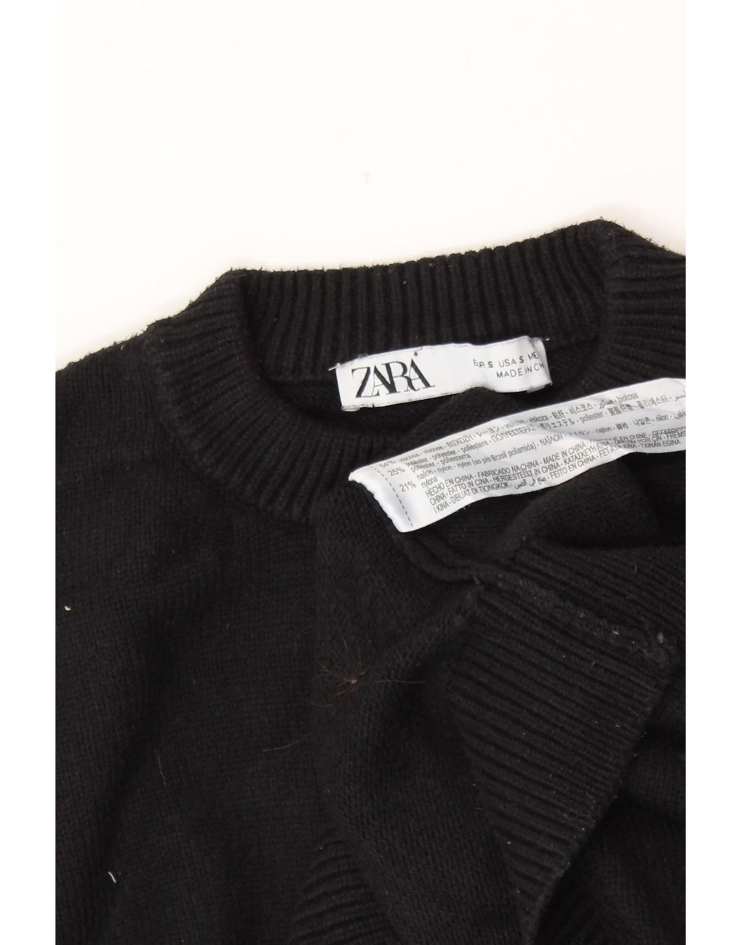ZARA Womens Crop Crew Neck sweater UK 10 Small Black Viscose