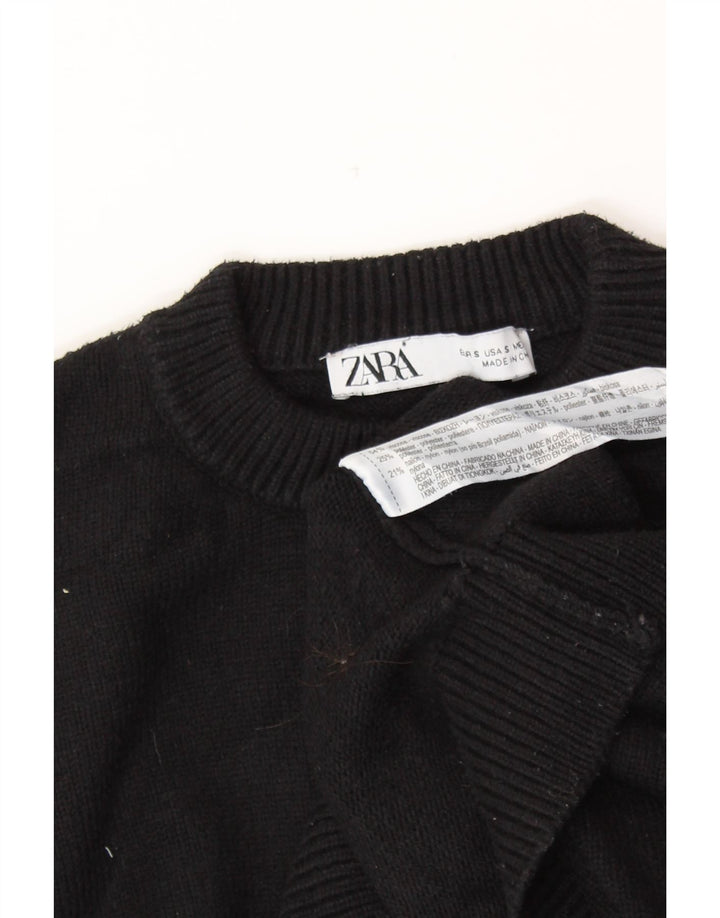 ZARA Womens Crop Crew Neck sweater UK 10 Small Black Viscose