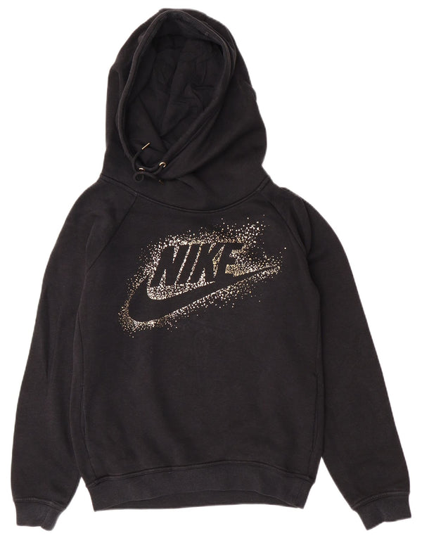 Nike Dame Grafisk Oversized Hoodie Jumper UK 10 Small Black Bomuld