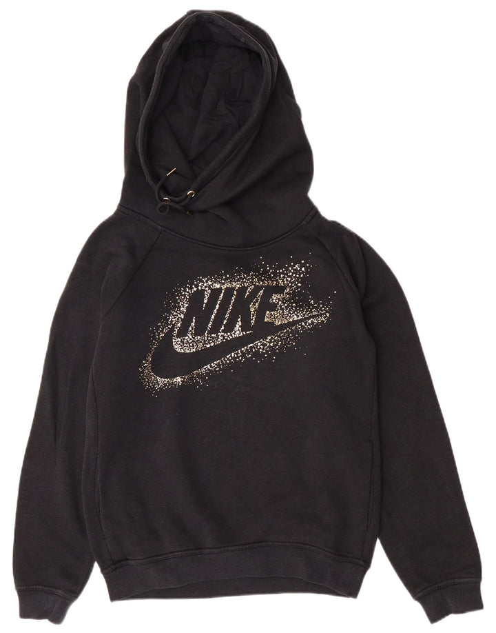 Nike Dame Grafisk Oversized Hoodie Jumper UK 10 Small Black Bomuld