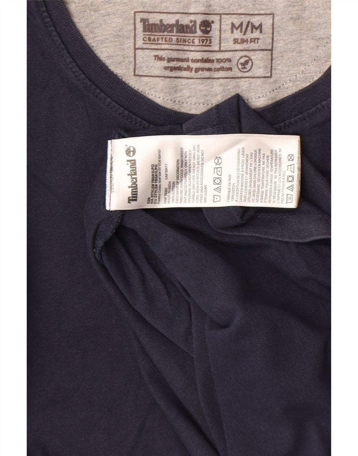 TIMBERLAND Mens Slim Fit T-Shirt Top Medium Navy Blue Cotton
