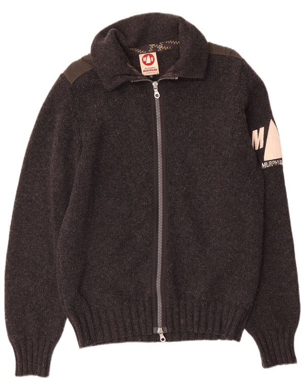 Murphy & Nye Herre Sailmakers Graphic Cardigan Sweater Large Grey Wool