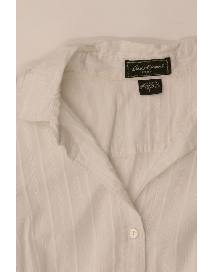 EDDIE BAUER Womens Shirt UK 16 Large White Pinstripe Cotton Vintage Eddie Bauer and Second-Hand Eddie Bauer from Messina Hembry 