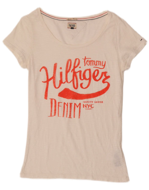 Tommy Hilfiger Womens Graphic T-Shirt Top UK 8 Small White Cotton