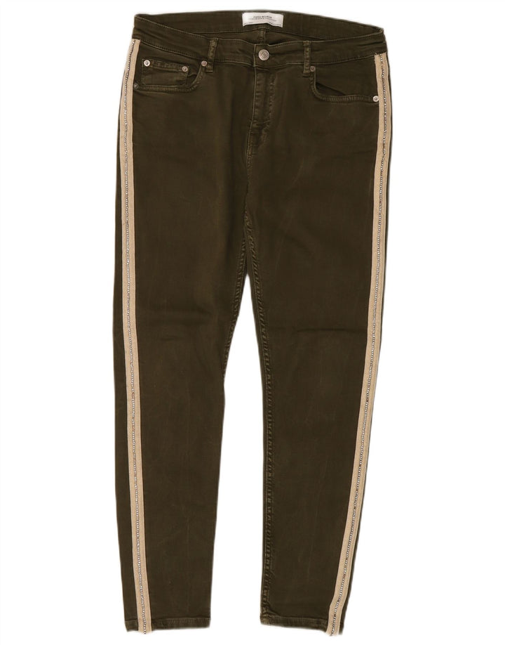 Zara Dame Slim Jeans EU 40 Medium W30 L27 Khaki Colourblock