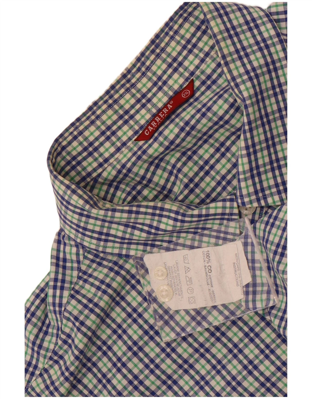 Carrera kortærmet herreskjorte 2XL blå ternet bomuld