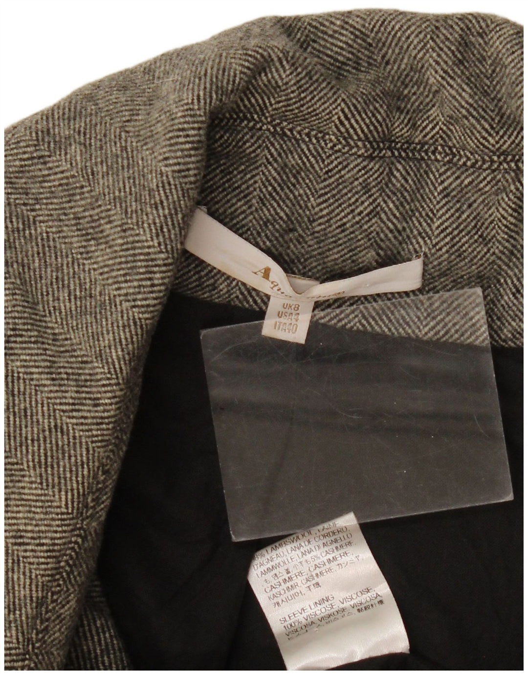 Aquascutum Dame Overfrakke UK 8 Lille Grå Sildeben Lammeuld