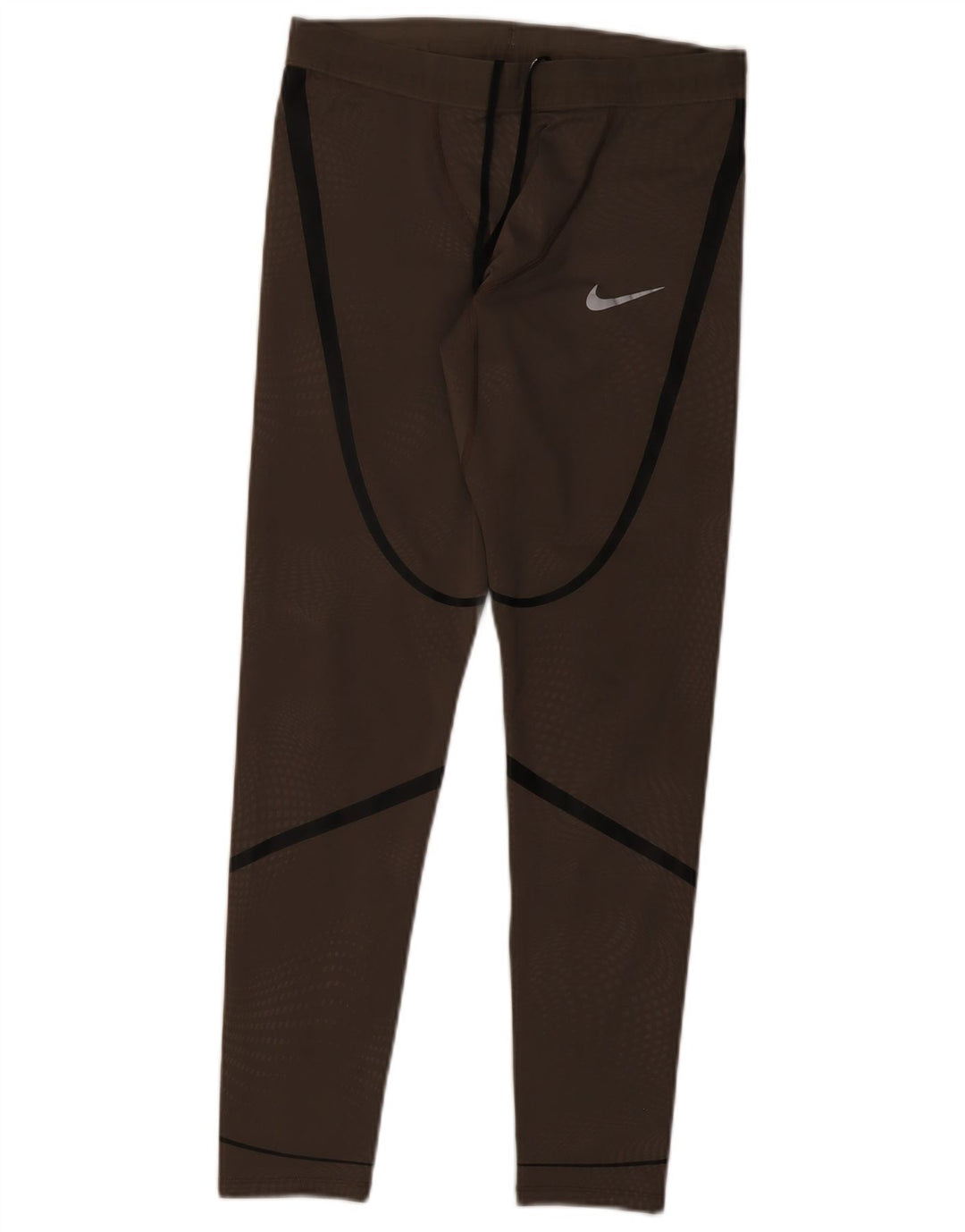 Nike Dame Dri Fit Leggings UK 12 Medium Brun Stribet Polyester