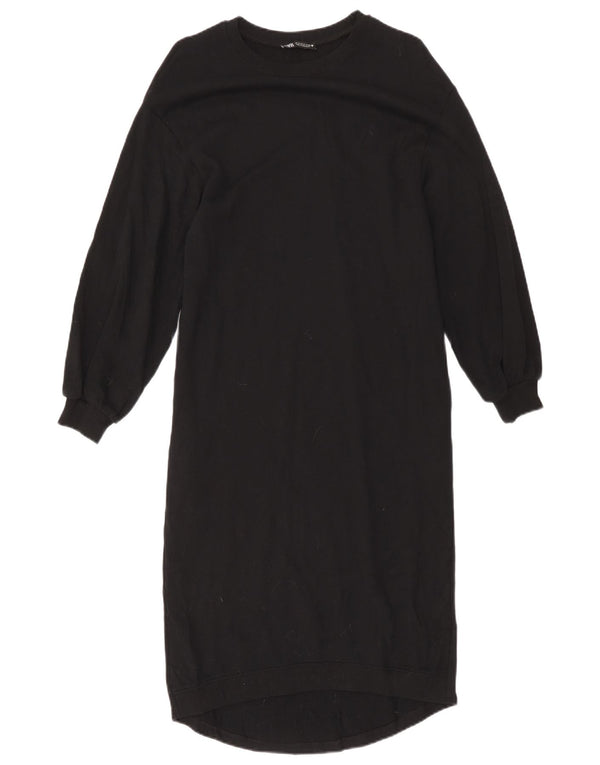 Zara Dame Langærmet Jumper Dress UK 10 Small Black Bomuld